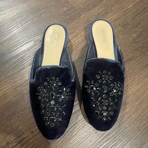 Navy blue Michael kors mules with black rhinestones